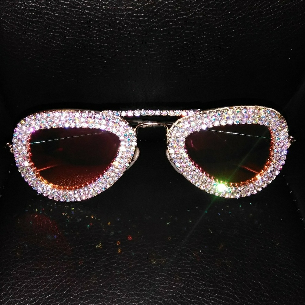 High Fashion Rhinestone Aviator Sunnies Custom New